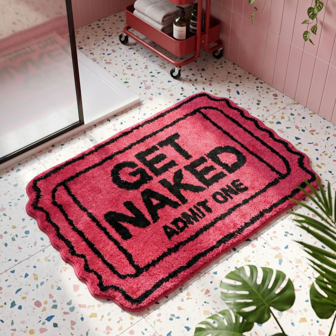 Get Naked Funny Cute Pink Ticket Bathroom Rug, Fluffy Soft Absorbent Anti-Slip Bath Mat for Bathroom Decor