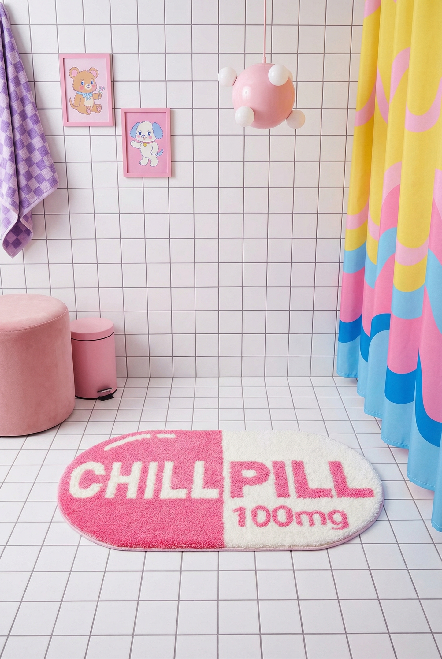 Pink Chill Pill Bathroom Mat