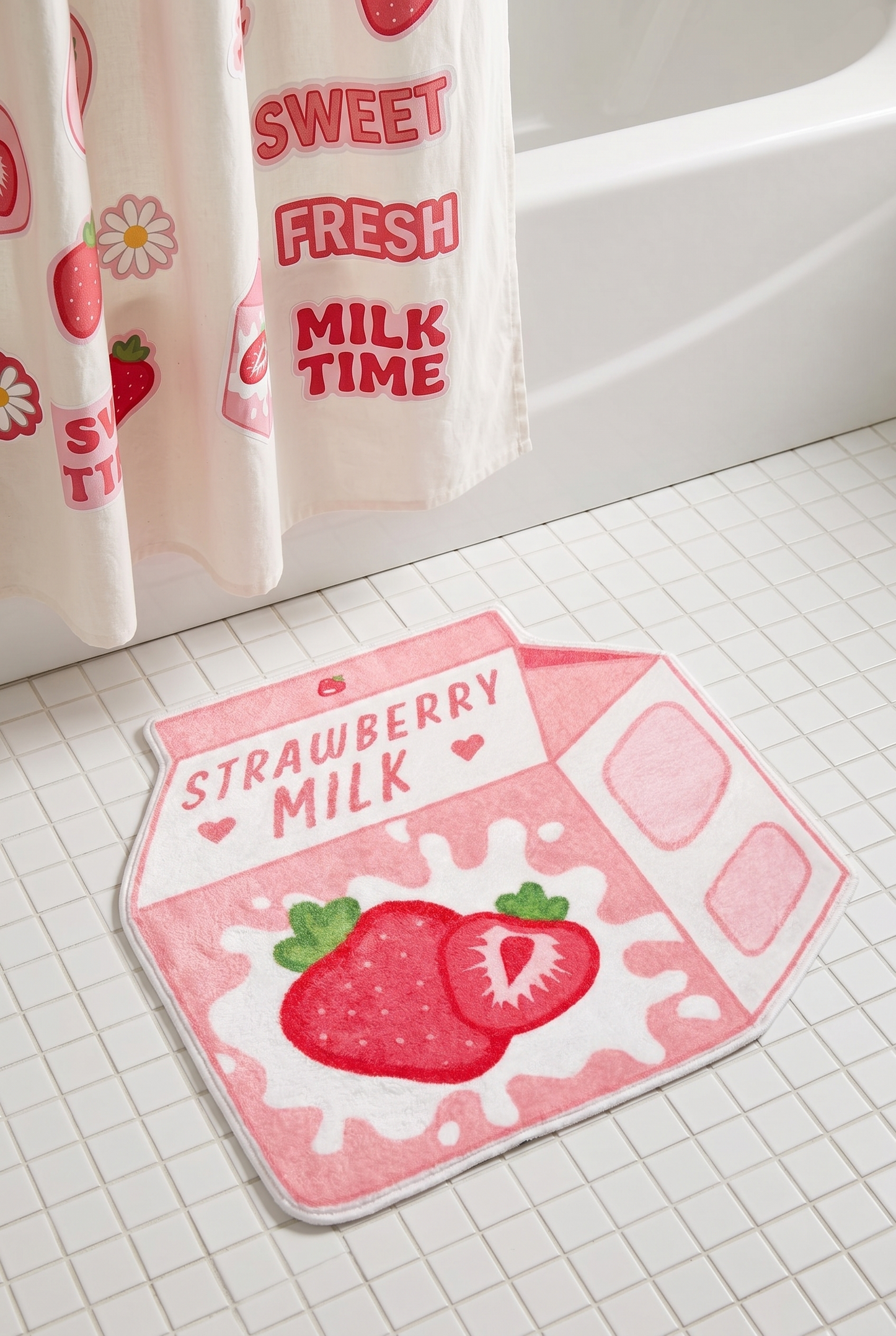 Milk Strawberry Bathroom Mat
