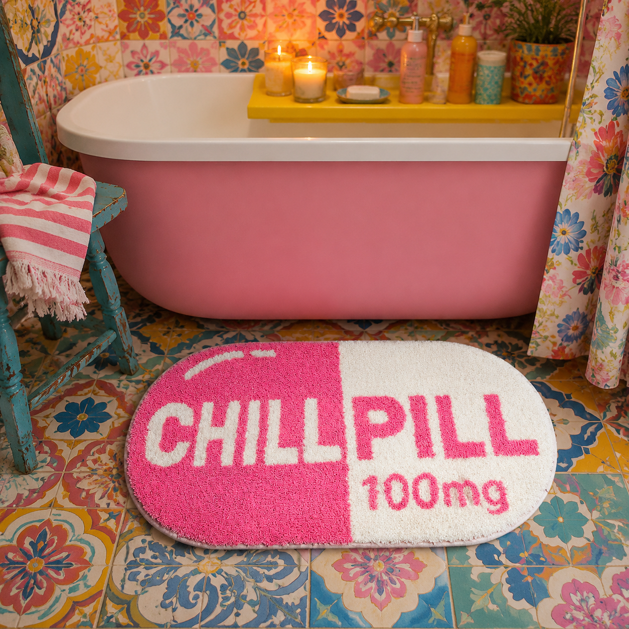 Pink Chill Pill Bathroom Mat