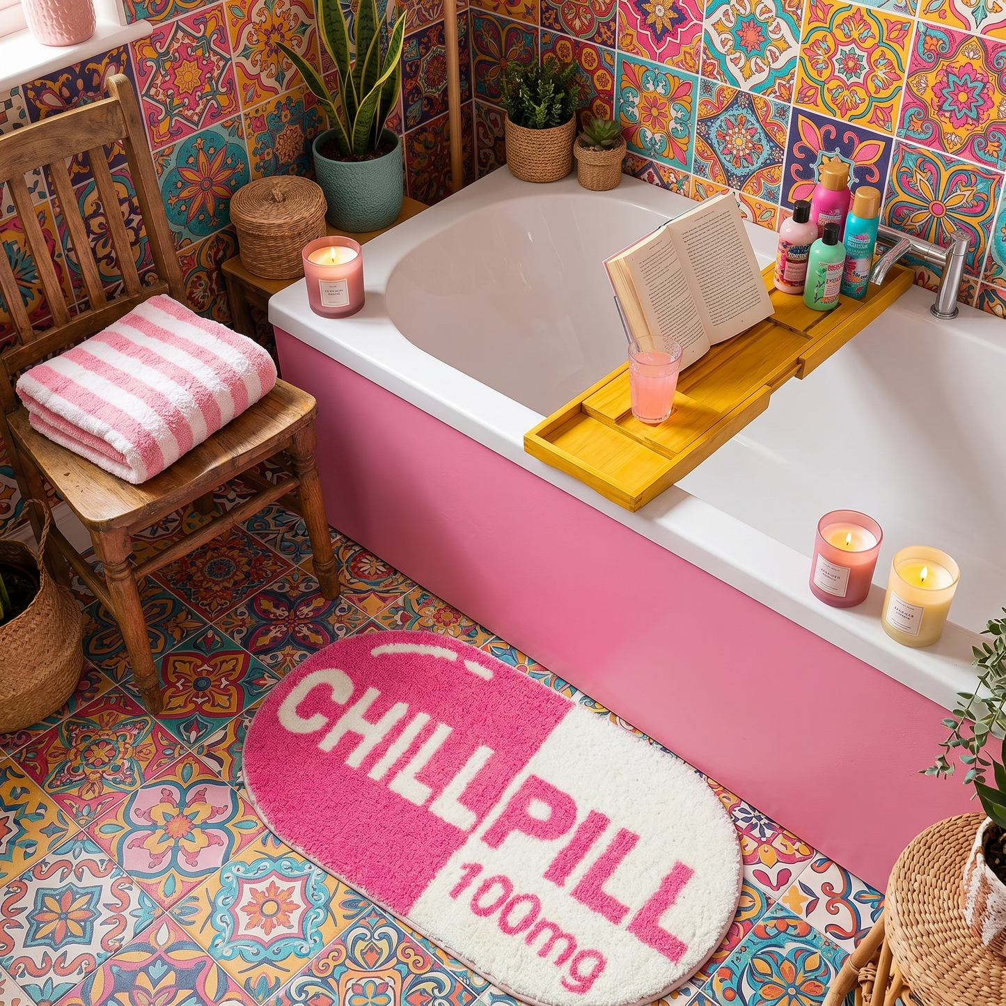 Pink Chill Pill Bathroom Mat