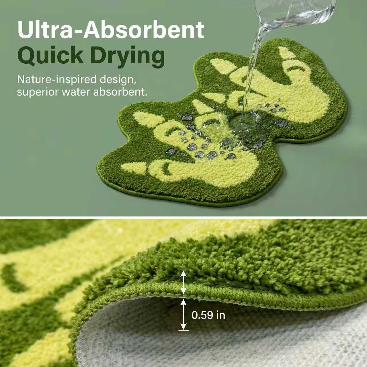 Funny Tufted Dinosaur Footprints Bath Rug, Non-Slip Aqua Green Bath Mat, Machine-Washable Floor Mat for Bathroom Decor