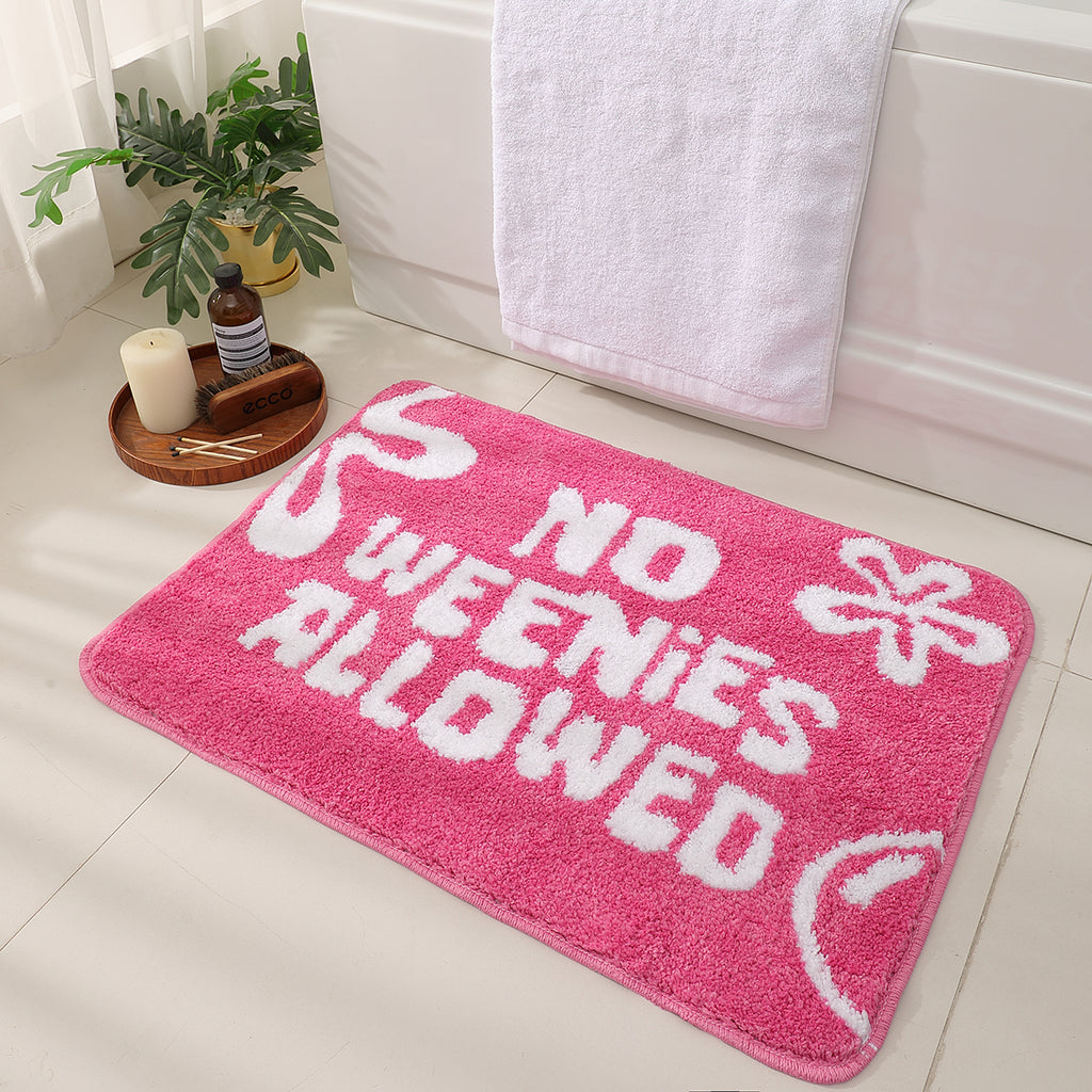pink no weenies allowed bathroom mat