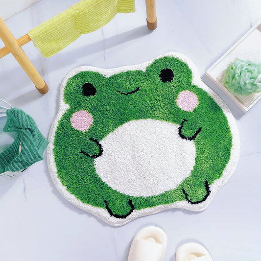 Cute Non Slip Frog Bath Rug, Luxury Absorbent Shaggy Shower Rug, Fun Animal Shaped Washable Bathroom Decor