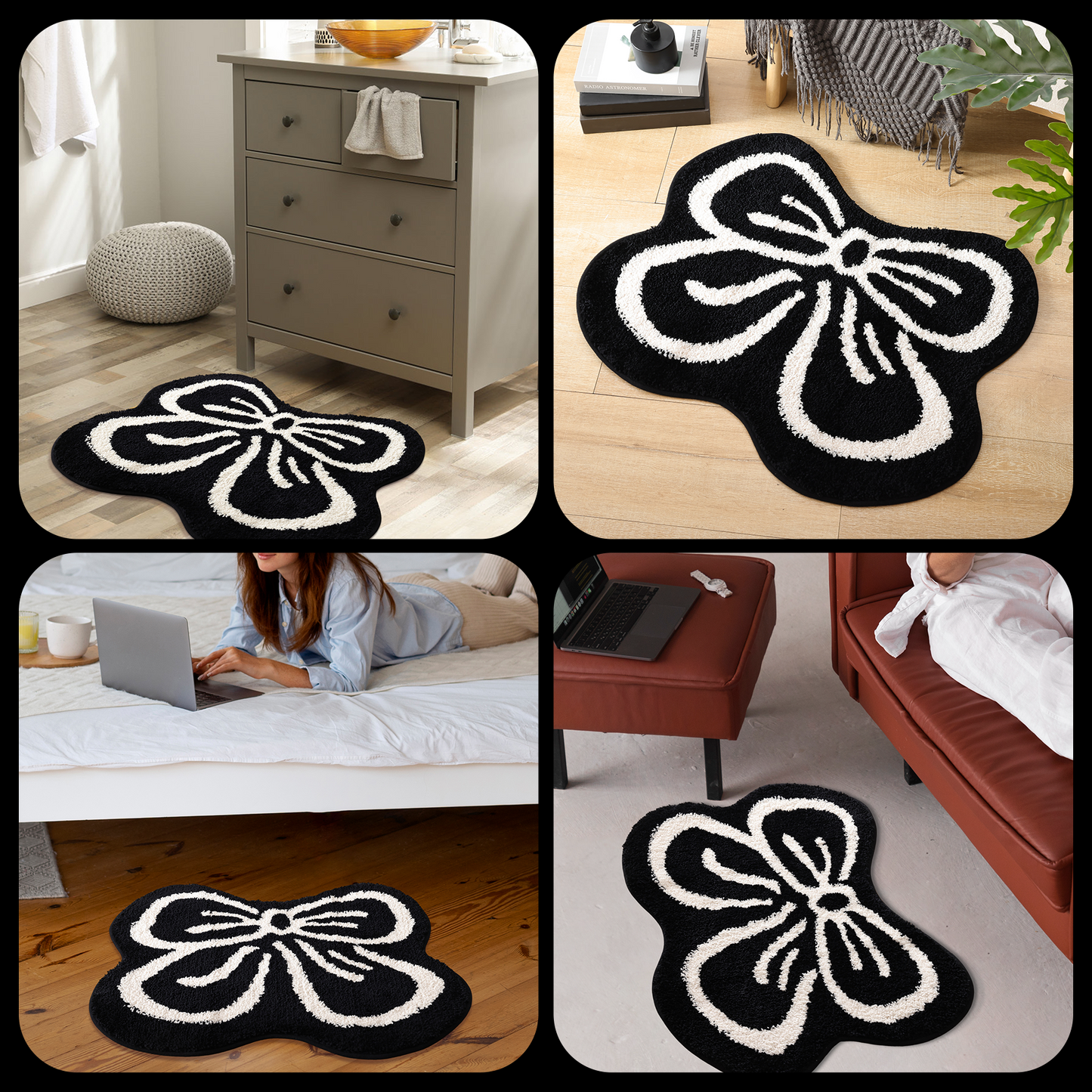 Black Bowknot Bath Mat