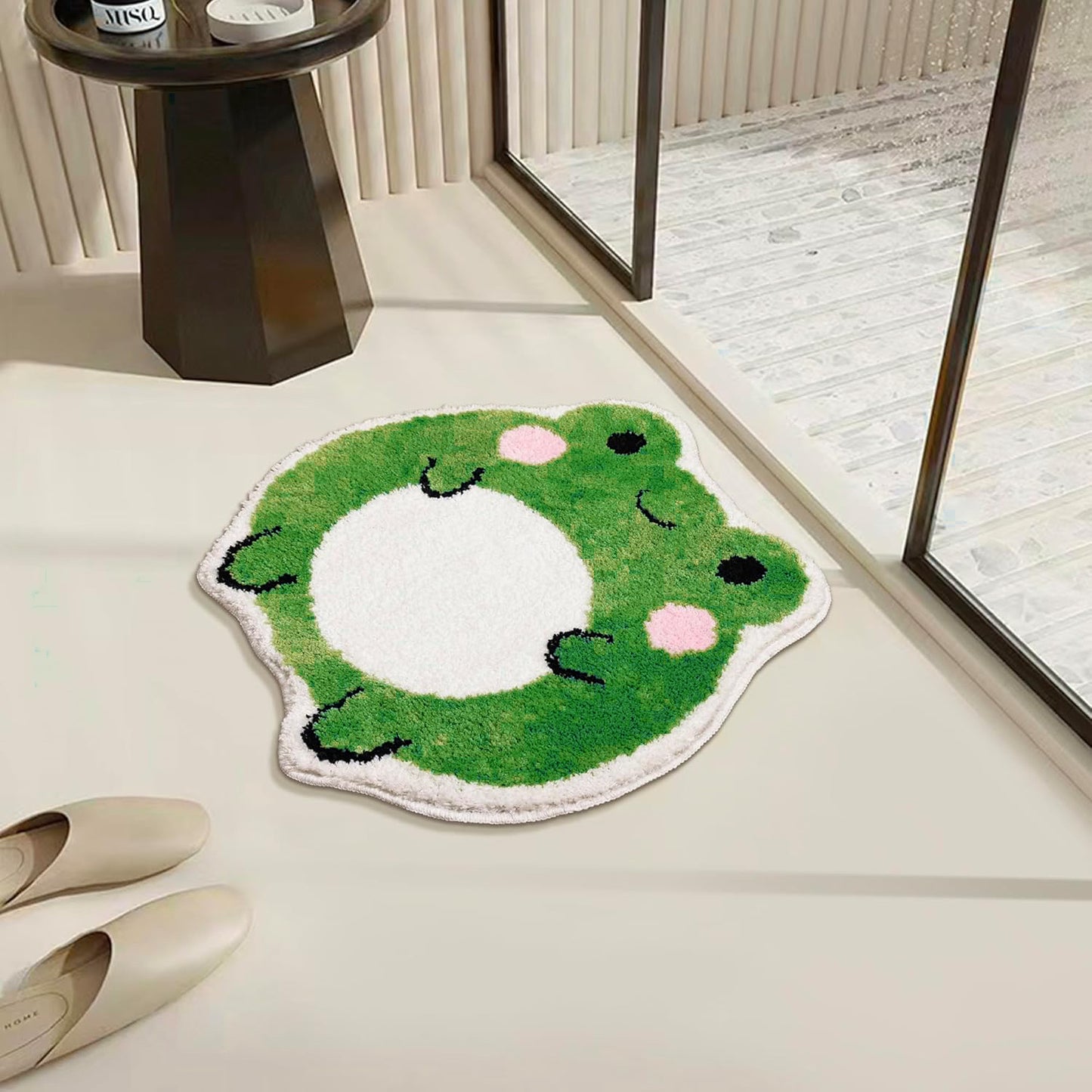 Cute Non Slip Frog Bath Rug, Luxury Absorbent Shaggy Shower Rug, Fun Animal Shaped Washable Bathroom Decor