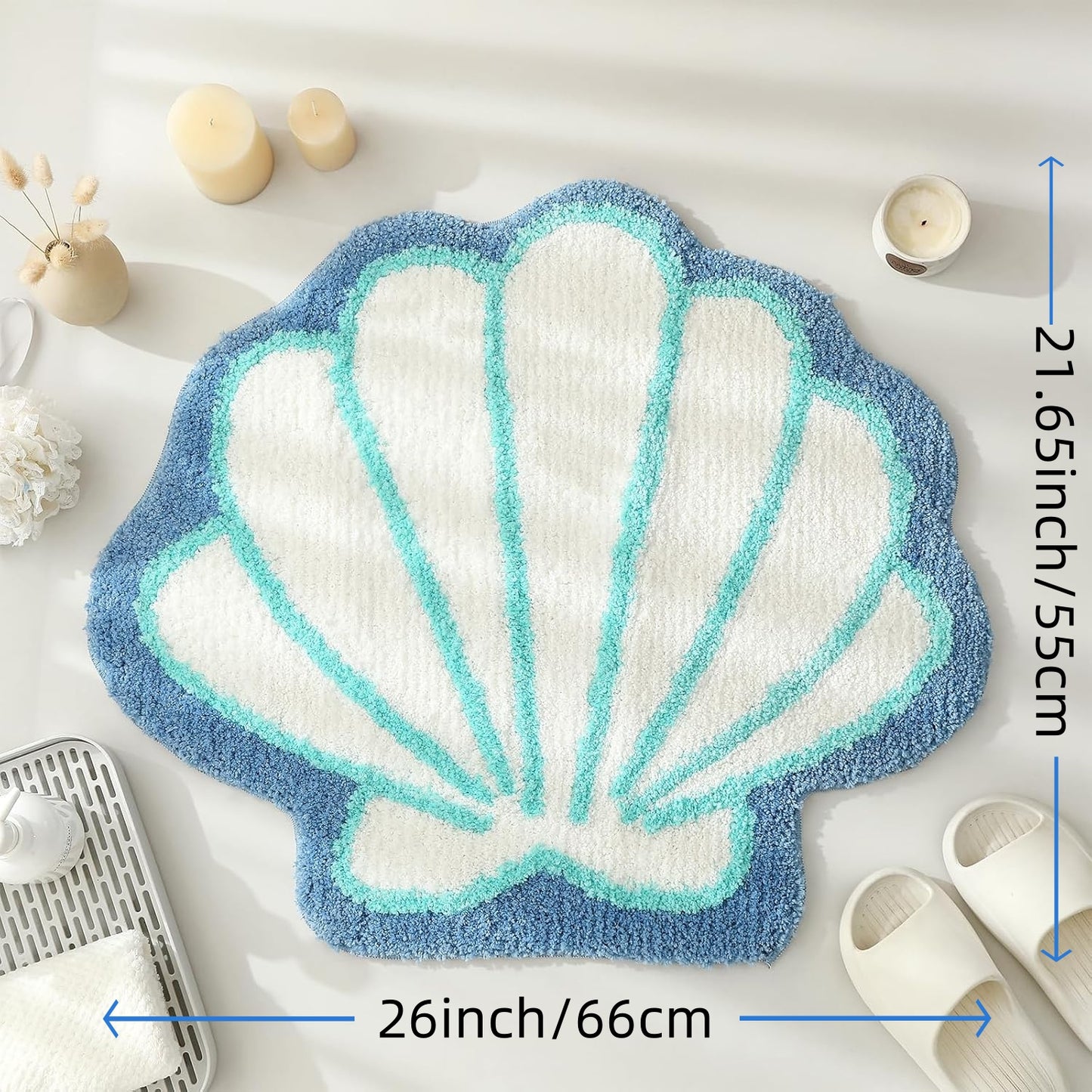 Blue Seashell Ocean Theme Bathroom Rug
