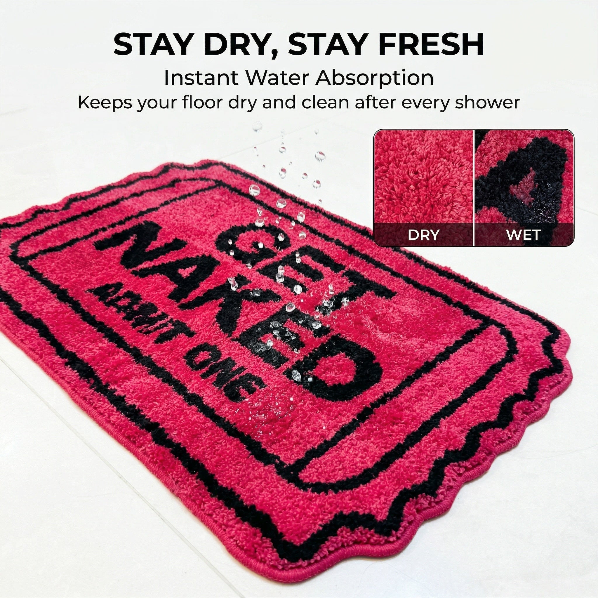 Get Naked Funny Cute Pink Ticket Bathroom Mat